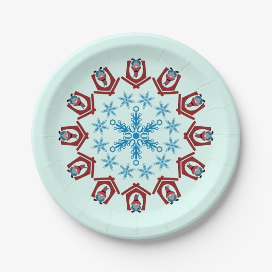 Gnome für Weihnachten mit Snowflakes Red Blue Pappteller (Vorderseite)