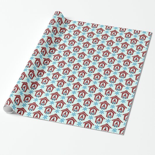 Gnome für Weihnachten Pattern Red Blue Geschenkpapier (Ungerollt)