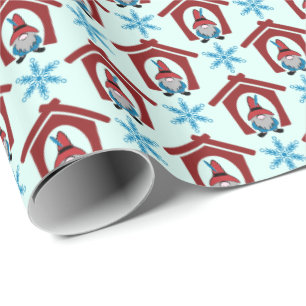 Gnome für Weihnachten Pattern Red Blue Geschenkpapier