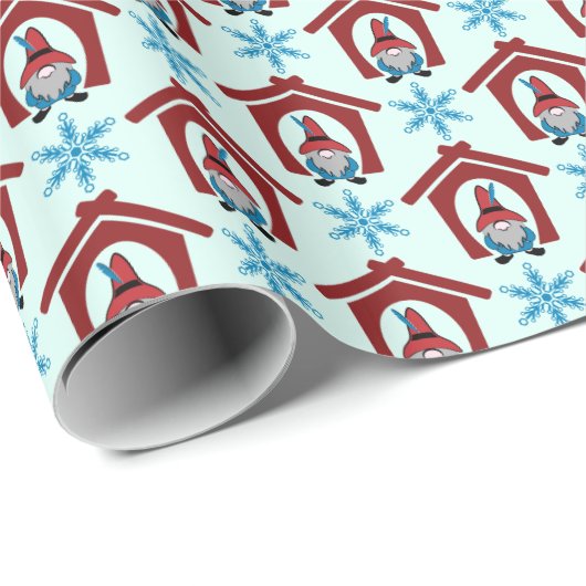 Gnome für Weihnachten Pattern Red Blue Geschenkpapier (Rolleneckpunkt)