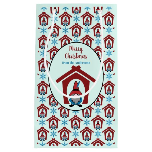 Gnome für Weihnachten Pattern Red Blue Personalisi Kleine Geschenktüte (Vorderseite)