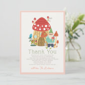 Gnome Garden Mushroom Pink Girl Babydusche Dankeskarte (Stehend Vorderseite)