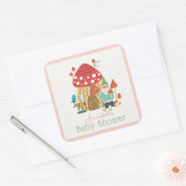 Gnome Garden Mushroom Pink Girl Babydusche Quadratischer Aufkleber