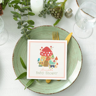 Gnome Garden Mushroom Pink Girl Babydusche Serviette