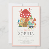 Gnome Garden Mushroom Pink Girl Geburtstag Einladung (Vorderseite)