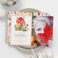Gnome Garden Mushroom Pink Girl Geburtstags-Foto Einladung