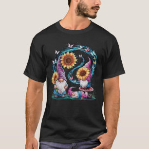 Gnome Garden Sonnenblumen Blume Schmetterlinge Blu T-Shirt