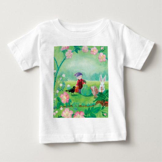 Gnome-Gärtner, Blackbird, Igel und Weißer Kaninche Baby T-shirt (Vorderseite)