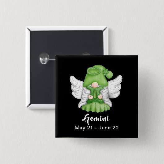 Gnome Gemini Astrologie Signatur Angel Pinback But Button (Vorne & Hinten)