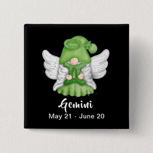 Gnome Gemini Astrologie Signatur Angel Pinback But Button (Vorderseite)