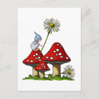 Gnome Girl, Toadstool, Daisies, Fanstasy Art
