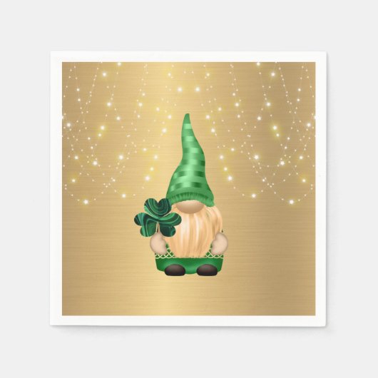 Gnome Gold Lights Kleeblatt St Patricks Day Serviette (Vorderseite)