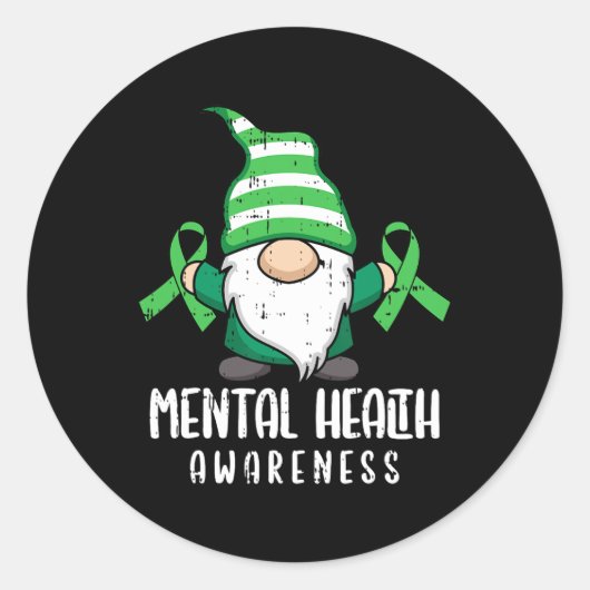 Gnome Green Ribbon Mental Health Awareness Warrior Runder Aufkleber (Vorderseite)