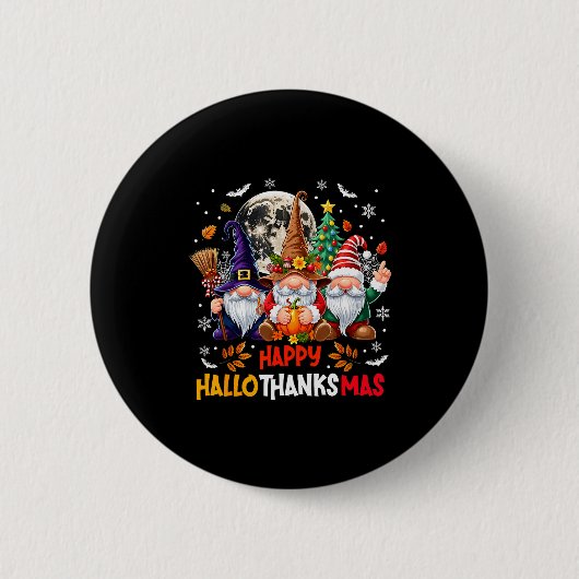 Gnome Hallothanksmas Halloween Thanksgiving Christ Button (Vorderseite)