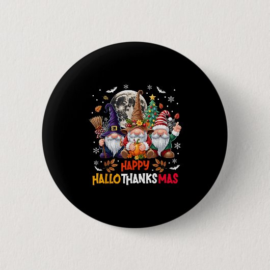Gnome Hallothanksmas Halloween Thanksgiving Christ Button (Vorderseite)