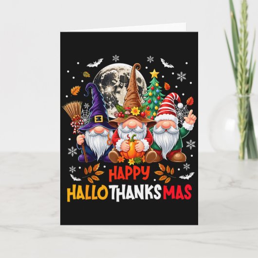 Gnome Hallothanksmas Halloween Thanksgiving Christ Karte (Vorderseite)