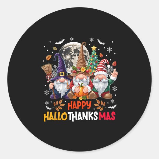 Gnome Hallothanksmas Halloween Thanksgiving Christ Runder Aufkleber (Vorderseite)