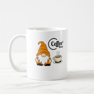 Gnome Hanging mit einer Tasse Kaffee
