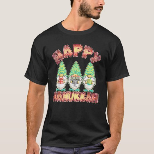 Gnome Hanukkah Jewish Candles Festival Menorah Dre T-Shirt (Vorderseite)