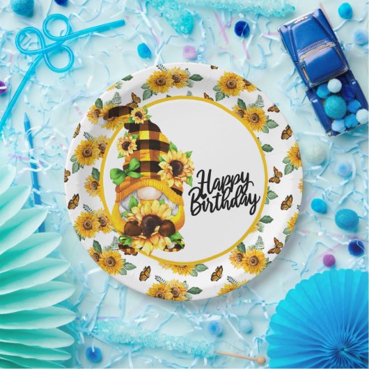 Gnome Happy Birthday Sonnenblume Pappteller (Party)