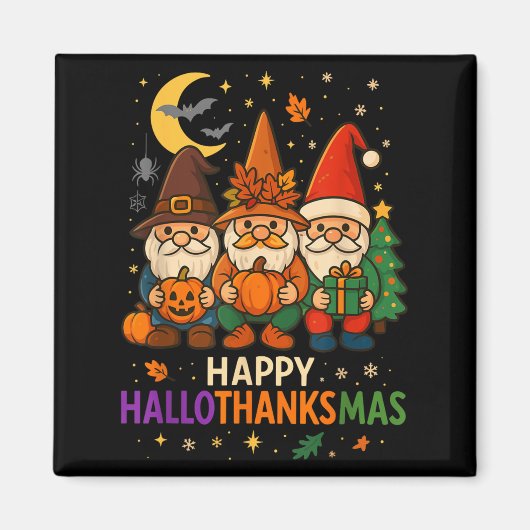 Gnome Happy Hallothanksmas Shirt Erntedank Xmas Magnet (Vorne)