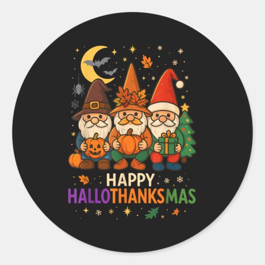 Gnome Happy Hallothanksmas Shirt Erntedank Xmas Runder Aufkleber (Vorderseite)