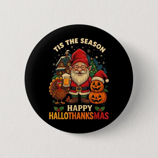 Gnome Happy Hallothanksmas Shirt Halloween Thanksg Button (Vorderseite)