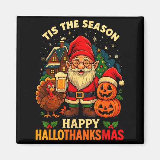 Gnome Happy Hallothanksmas Shirt Halloween Thanksg Magnet (Vorne)