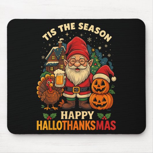 Gnome Happy Hallothanksmas Shirt Halloween Thanksg Mousepad (Vorne)
