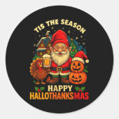 Gnome Happy Hallothanksmas Shirt Halloween Thanksg Runder Aufkleber (Vorderseite)