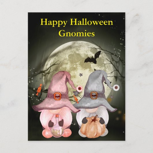 Gnome Hexen Full Moon Happy Halloween Postkarte (Vorderseite)