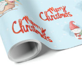Gnome, Hirsche und Schneemänner in Schneeflocken Geschenkpapier (Rolleneckpunkt)