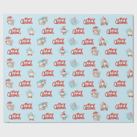 Gnome, Hirsche und Schneemänner in Schneeflocken Geschenkpapier (Flach)