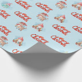 Gnome, Hirsche und Schneemänner in Schneeflocken Geschenkpapier (Ecke)