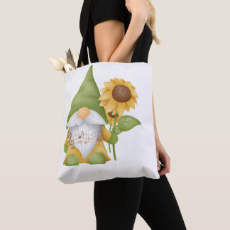 Gnome Holding a Sunflower and Notes on a Tote Bag Tasche