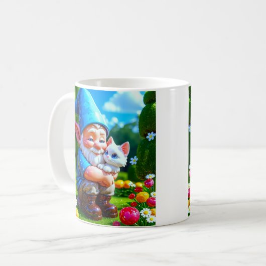 Gnome Hugging Cat Kaffeetasse (Vorderseite Links)