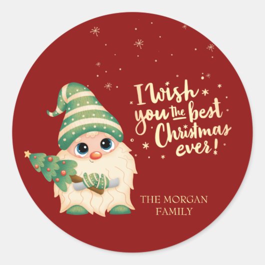 Gnome, ich wünsche dir das beste Weihnachtsfest üb Runder Aufkleber (Vorderseite)