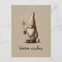 Gnome Illustration with "Warm Wishes" Text Postkarte