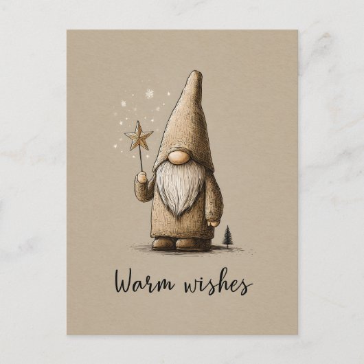 Gnome Illustration with "Warm Wishes" Text Postkarte (Vorderseite)