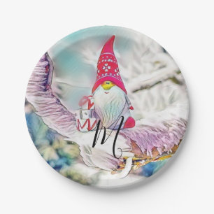 Gnome im Schnee Aquarell-Gemälde Pappteller