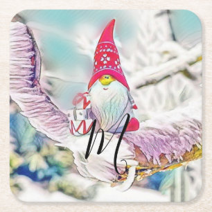 Gnome im Schnee Aquarellmalerei Rechteckiger Pappuntersetzer