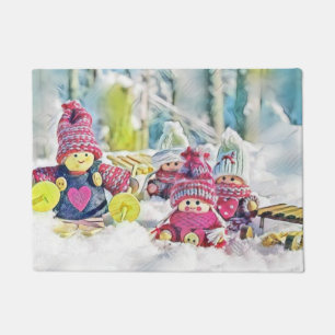 Gnome im Schnee Aquarellmalerei vintage Fußmatte