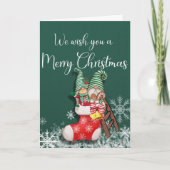 Gnome im Strumpf Weihnachtskarte Feiertagskarte (Vorderseite)