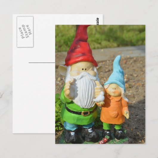 Gnome in der Gartenstatue Postkarte (Vorne/Hinten)