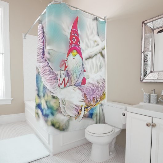 Gnome in der Schneewasserfarbe Duschvorhang (Beispiel)