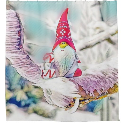 Gnome in der Schneewasserfarbe Duschvorhang (Vorderseite)