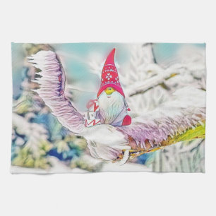 Gnome in der Schneewasserfarbe Geschirrtuch