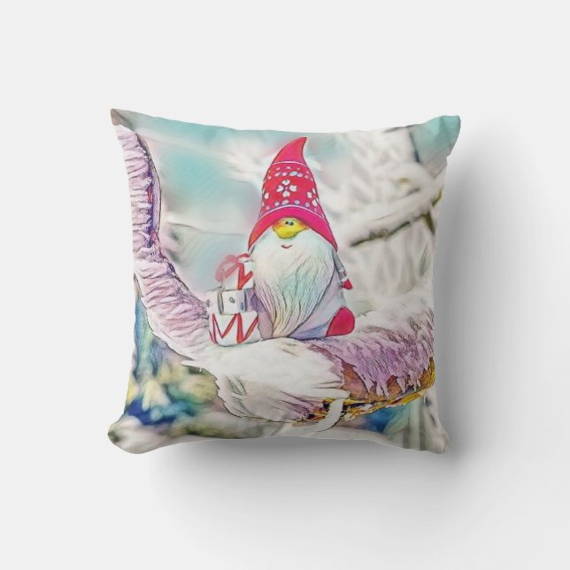 Gnome in der Schneewasserfarbe Kissen (Vorderseite)