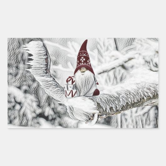 Gnome in der Schneewasserfarbe Rechteckiger Aufkleber (Vorderseite)