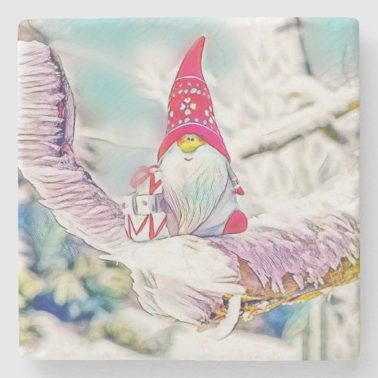 Gnome in der Schneewasserfarbe Steinuntersetzer (Vorderseite)